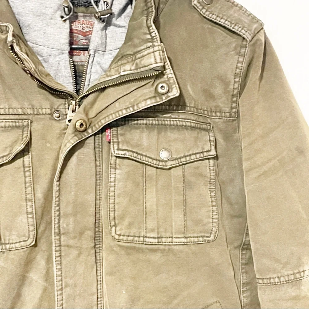 Levi’s‎ Men’s Size Medium Army Green Grey Sherpa Lined Utility Hooded Jacket_2